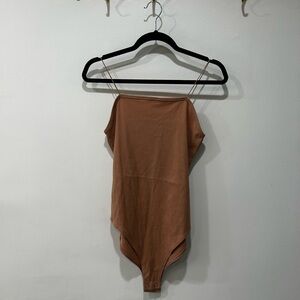Wild Fable Asymmetrical Sleeveless Bodysuit in Brown and Tan